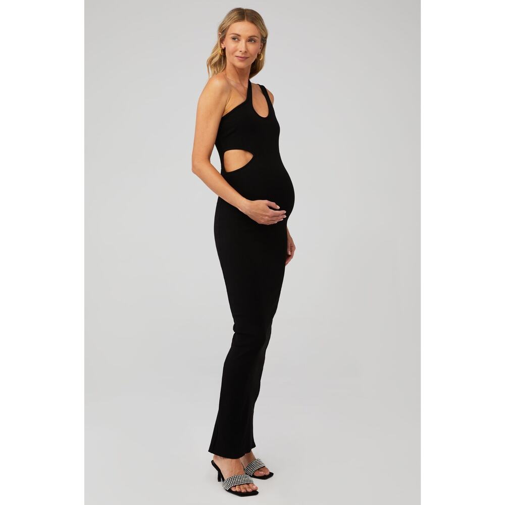 NWT Bumpsuit The Cutout Sculpting Maxi Rib Maternity Dress Black Size Small